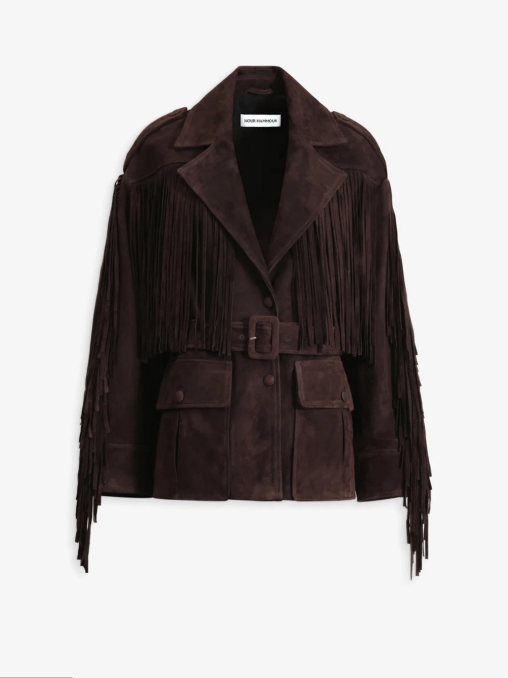 Nour Hammour Cassidy Oversized Suede Fringe Jacket